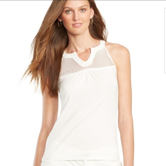 Lauren Ralph Lauren Cream Mesh Yoke Top XL - Picture 1 of 7